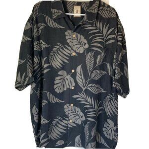 Jamaica Jaxx Authentic Island Style 100% Silk Button Down Black Gray Shirt